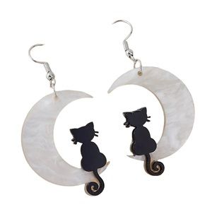 Brand New Cat and Moon Drop Earrings
